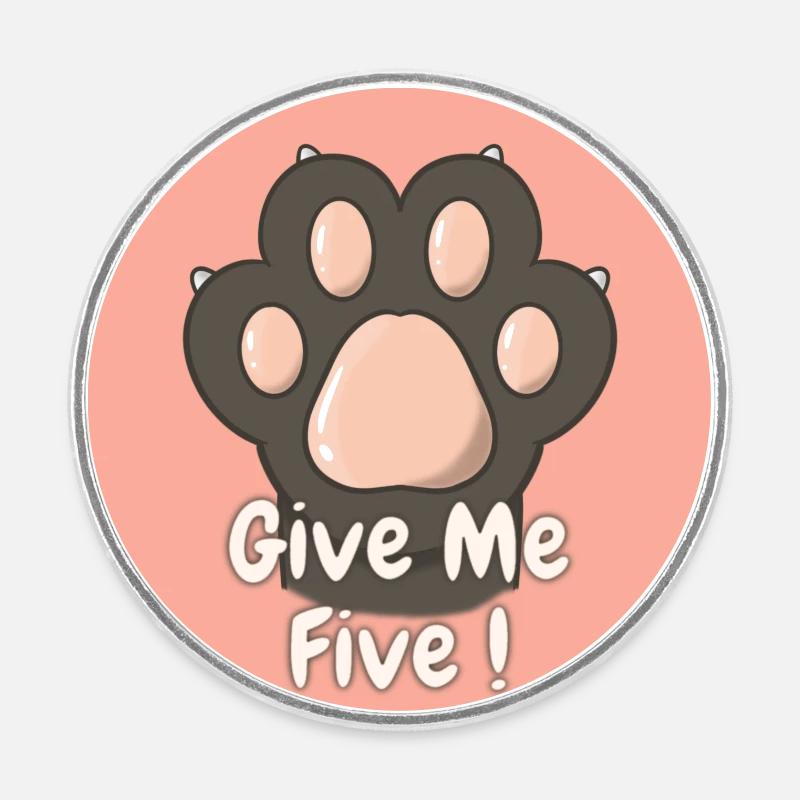Give Me Five Cat Paw Dark Grey - Round  fridge magnet - white