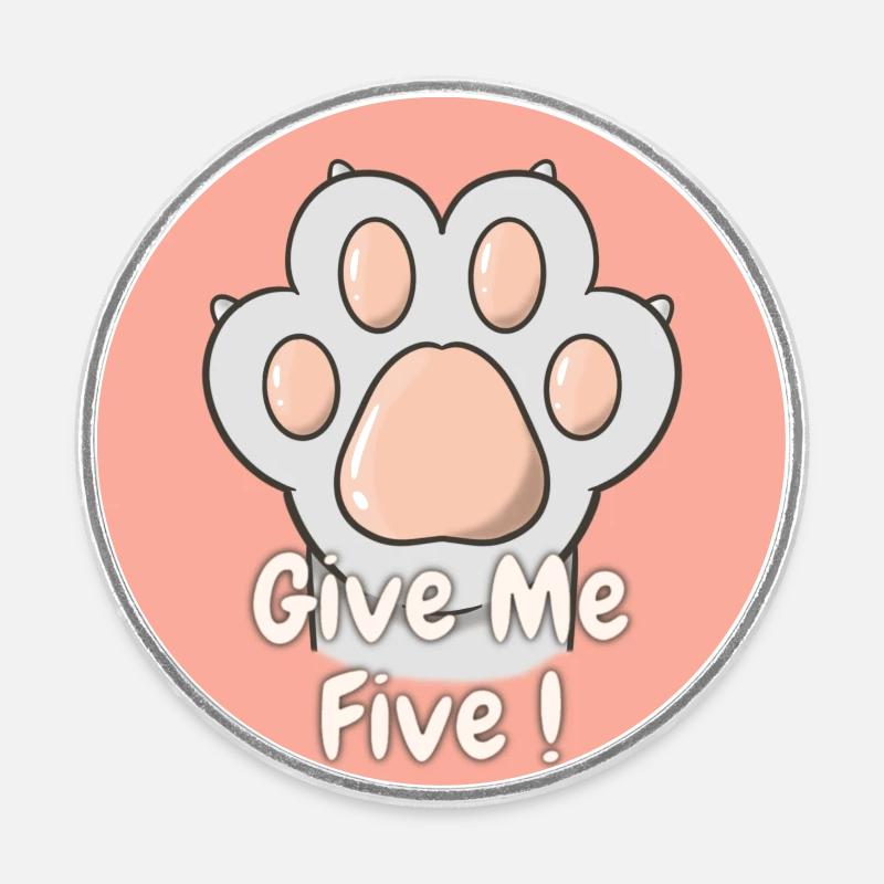 Give Me Five Patte de Chat Gris Clair - Magnet rond - blanc