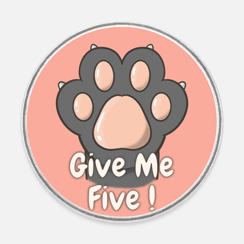 Give Me Five Patte de Chat Gris - Magnet rond - blanc