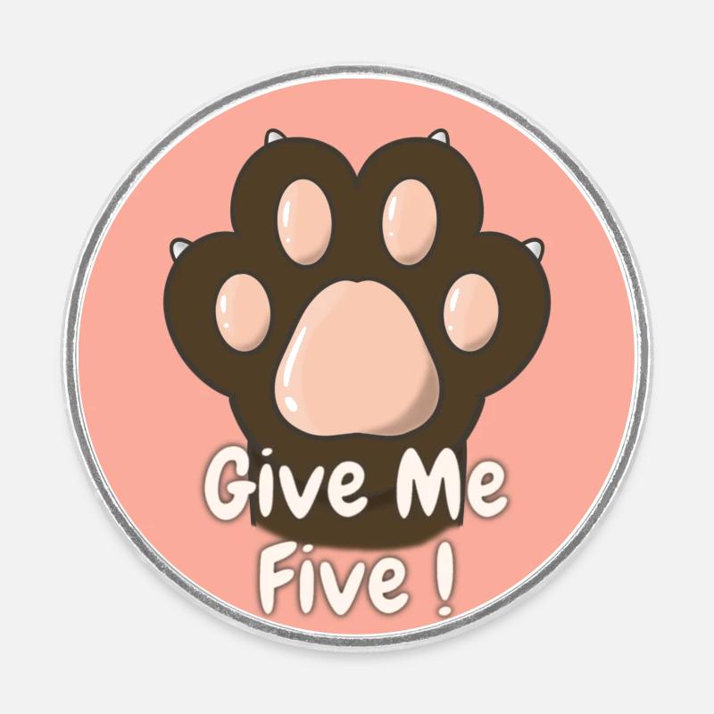 Give Me Five Patte de Chat Brun - Magnet rond - blanc
