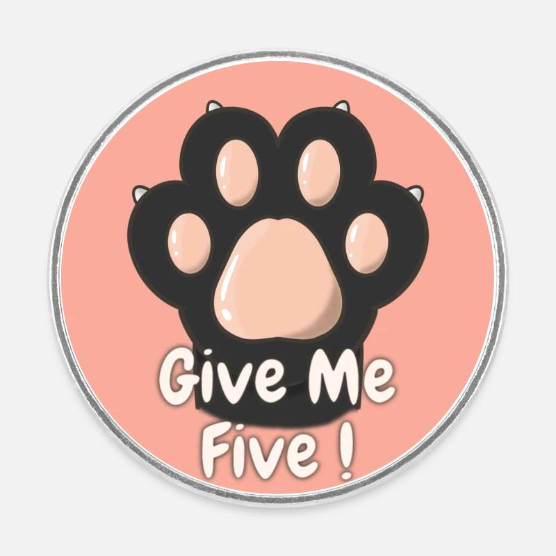 Give Me Five Patte de Chat Noir - Magnet rond - blanc