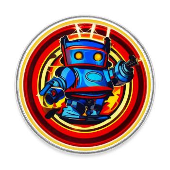 Evil Robot Series 006 - Round  fridge magnet - white - Front