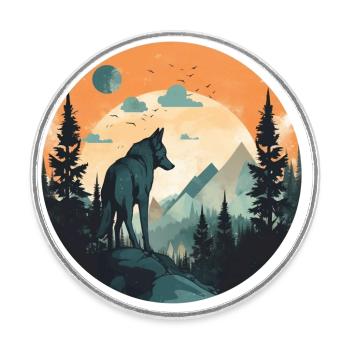 Wolf in the mountains - Round  fridge magnet - white - Front