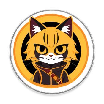 Orange and yellow anime cat drawing - Round  fridge magnet - white - Front