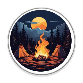 Camping - Round  fridge magnet - white - Front