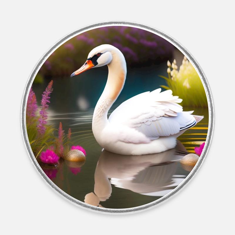 Schwan - Runder Kühlschrankmagnet - Weiß