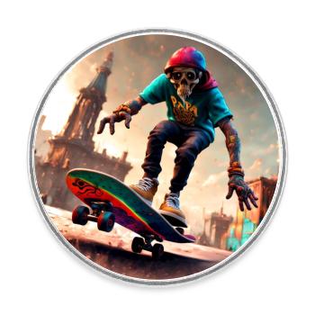 Skateboard - Round  fridge magnet - white - Front