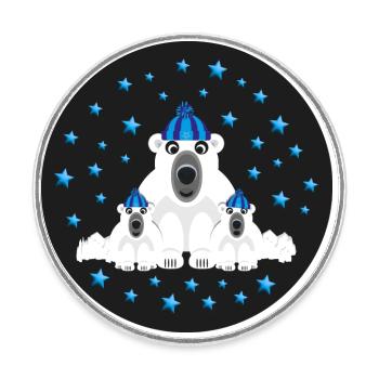 Eisbären mit Mütze und Schal. - Runder Kühlschrankmagnet - Weiß - Vorne