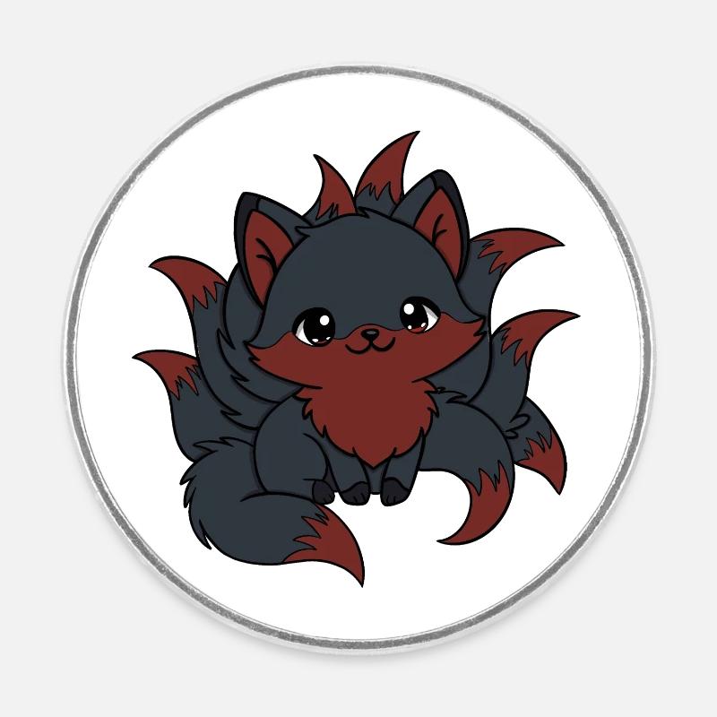 black and red nine-tailed fox - Round  fridge magnet - white
