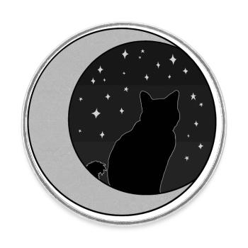 Black Cat and Silver Crescent Moon - Round  fridge magnet - white - Front