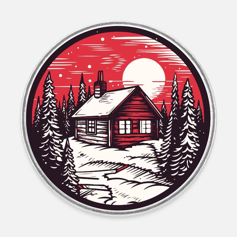Cabane d’hiver - Magnet rond - blanc