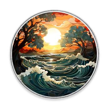 Ocean at sunset - Round  fridge magnet - white - Front