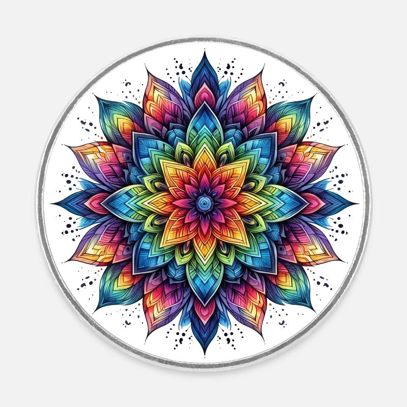 Mandala Harmonie arc-en-ciel - Magnet rond - blanc