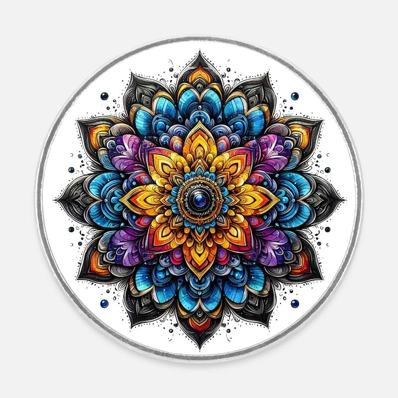 Mandala Harmonie comme une fleur - Magnet rond - blanc