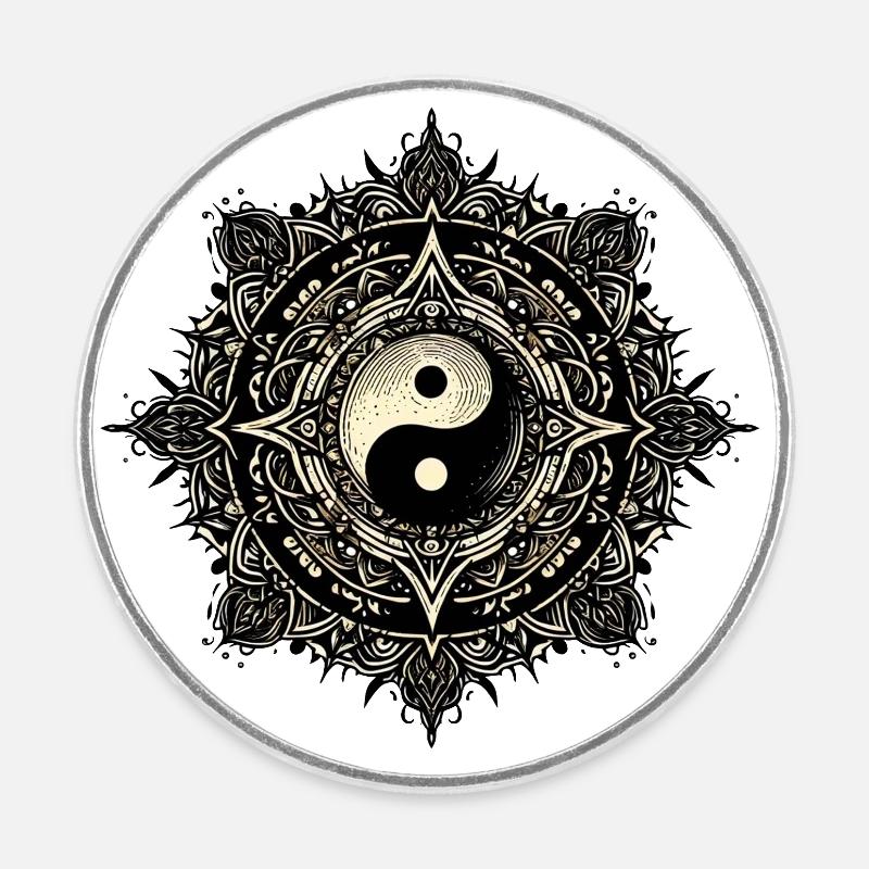 Mandala Harmony yin yang - Round  fridge magnet - white