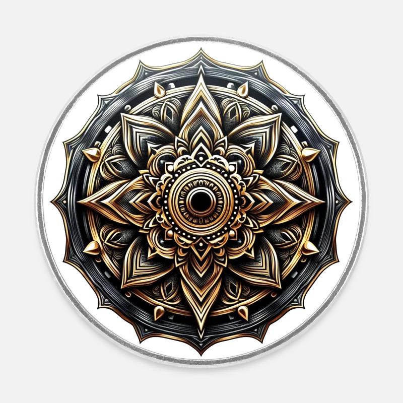 Mandala Harmonie éclat doré - Magnet rond - blanc