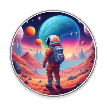 Astronaut on a fantasyplanet - Runder Kühlschrankmagnet - Weiß - Vorne