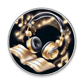 Goldene Musik-Kopfhörer - Runder Kühlschrankmagnet - Weiß - Vorne