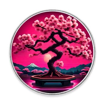 Cerisier japonais - Magnet rond - blanc - Devant