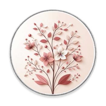Mes Fleurs - a pretty floral design on a pink background - Round  fridge magnet - white - Front