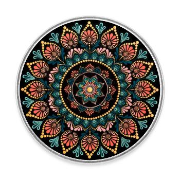 Korallen- und blaues Mandala-Gemälde - Runder Kühlschrankmagnet - Weiß - Vorne