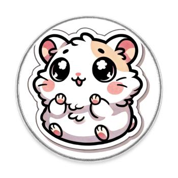 Hamster potelé - Mignon et moelleux - Magnet rond - blanc - Devant