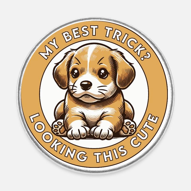 My Best Trick Looking This Cute - Round  fridge magnet - white