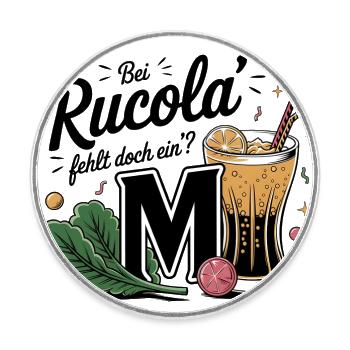 "Rucola vs. Rumcola" - Humor zum Anziehen - Runder Kühlschrankmagnet - Weiß - Vorne