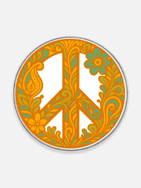 Peacezeichen mit Blumenmuster - Runder Kühlschrankmagnet - Weiß