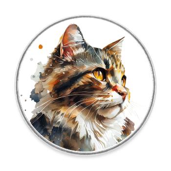 Watercolor portrait of a fluffy red cat - Round  fridge magnet - white - Front