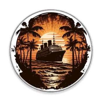 Cruise Ship Retro Vintage - Round  fridge magnet - white - Front