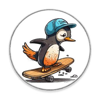 Schlittschuhlaufender Pinguin - Runder Kühlschrankmagnet - Weiß - Vorne