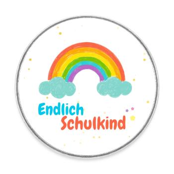 Endlich Schulkind Regenbogen Einschulung Geschenk - Runder Kühlschrankmagnet - Weiß - Vorne