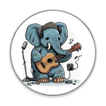 Éléphant jouant de la guitare - Magnet rond - blanc - Devant