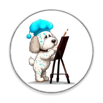 Chien arty - Magnet rond - blanc - Devant