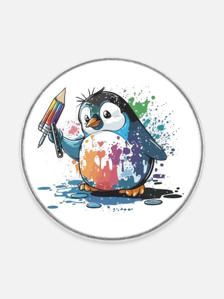 Pinguin-Palette - Runder Kühlschrankmagnet - Weiß