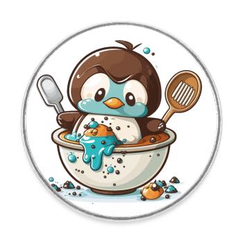 Pinguin-Gebäck - Runder Kühlschrankmagnet - Weiß - Vorne