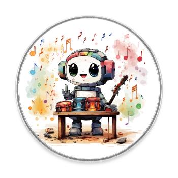 The Joyful Robot Xylophonist - Round  fridge magnet - white - Front