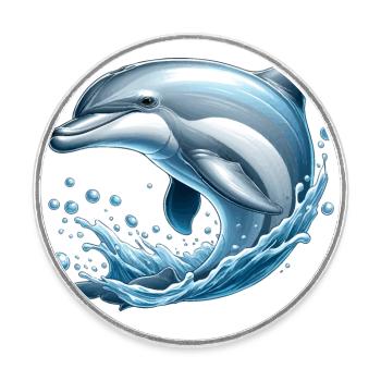 Friendly dolphin (jumping out of the sea) - Round  fridge magnet - white - Front