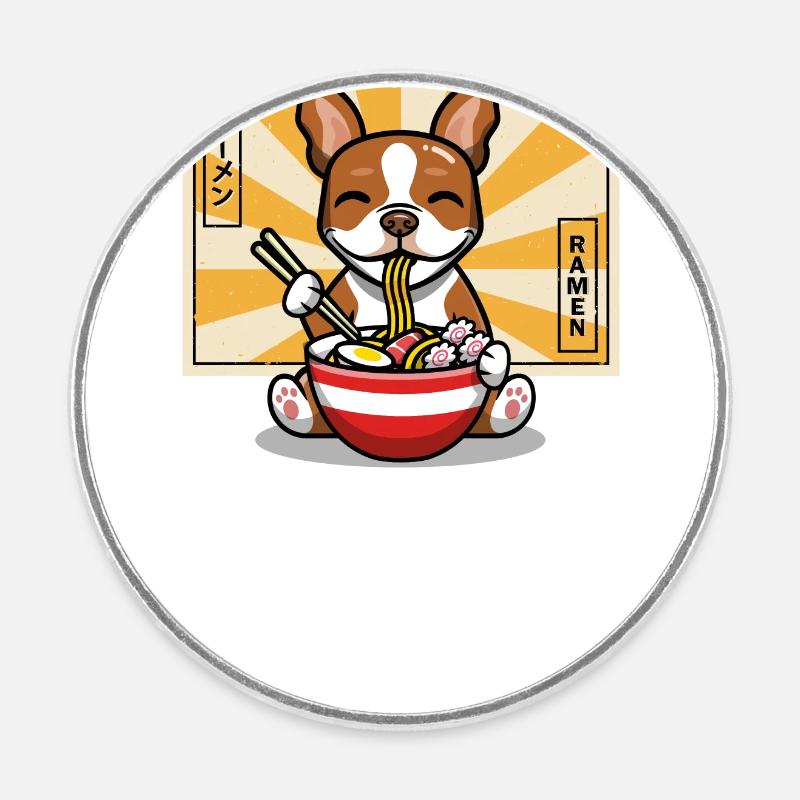 Terrier de Boston rouge - Magnet rond - blanc