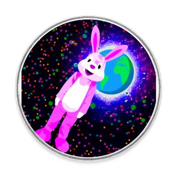 Pink rabbit in space - Round  fridge magnet - white - Front