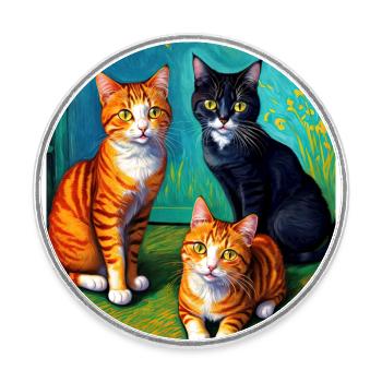 Impressionistic Cat Screaming Impressionism Cats - Round  fridge magnet - white - Front