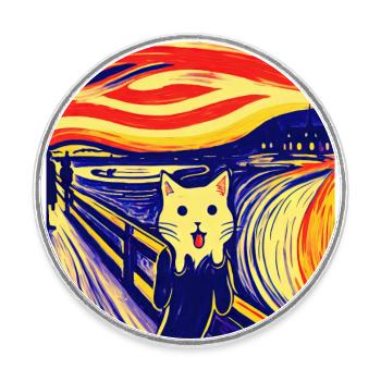 Impressionistic Funny Cat Screaming Impressionism - Round  fridge magnet - white - Front