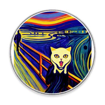 Impressionistic Funny Cat Screaming Impressionism - Round  fridge magnet - white - Front