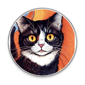 Impressionistic Funny Cat Screaming Impressionism - Round  fridge magnet - white - Front