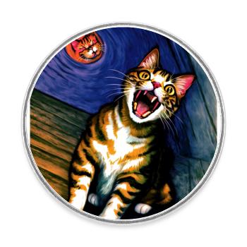 Impressionistic Funny Cat Screaming Impressionism - Round  fridge magnet - white - Front