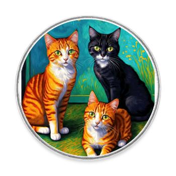 Surreal Impressionistic Cat Impressionism Cats Ar - Round  fridge magnet - white - Front