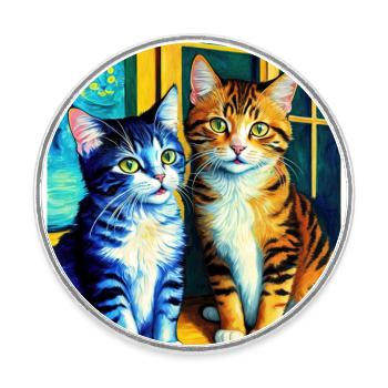 Surreal Impressionistic Cat Impressionism Cats Ar - Round  fridge magnet - white - Front