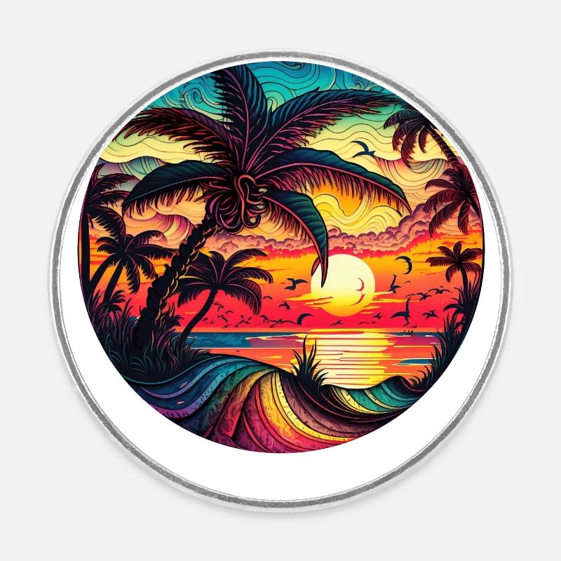 Sunset Over The Ocean - Runder Kühlschrankmagnet - Weiß