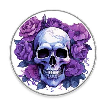 Fleurs éternelles - Crâne et roses violettes - Magnet rond - blanc - Devant
